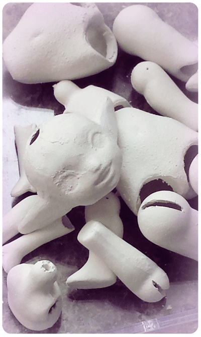 when mekas body parts fist come out of the plaster molds they still need a lot of work to sand the porcelain smooth